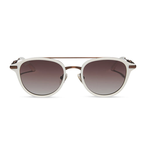 star wars x diff eyewear featuring the rey™ round sunglasses with a off white + bronze frame and brown gradient polarized lenses front view