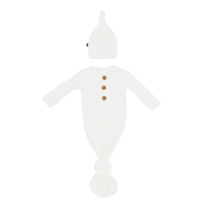 Kyte Baby Ribbed Knotted Gown with Hat Set in Cloud