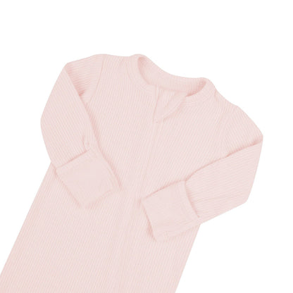 Zipper garage on Kyte Baby Ribbed Zippered Footie in  Blush