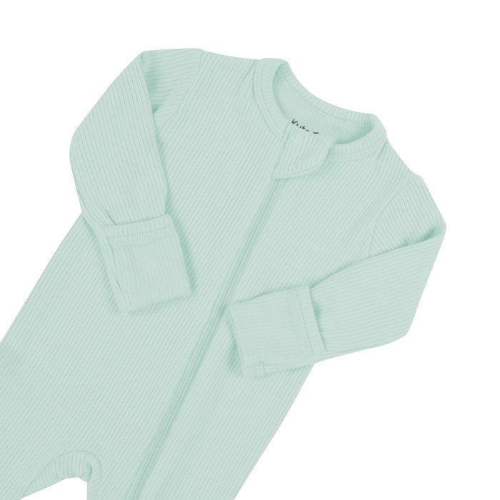 Zipper garage on Kyte Baby Ribbed Zippered Footie in  Sage