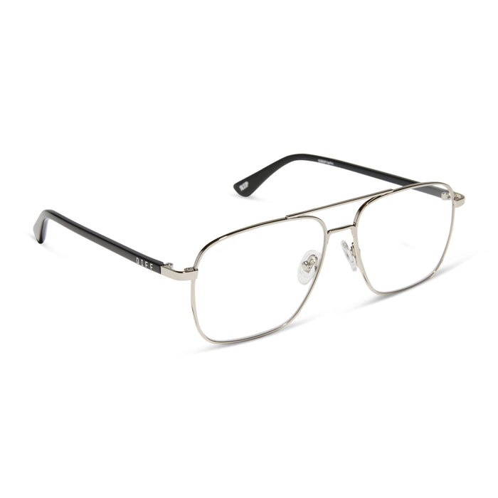 yellowstone x diff eyewear featuring the rip wheeler navigator sunglasses with a silver frame and grey polarized lenses side view