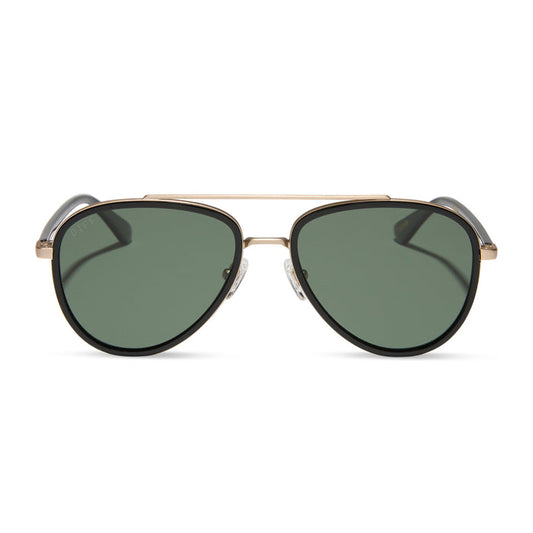 yellowstone x diff eyewear featuring the yellowstone aviator sunglasses with a black frame and g15 polarized lenses front view