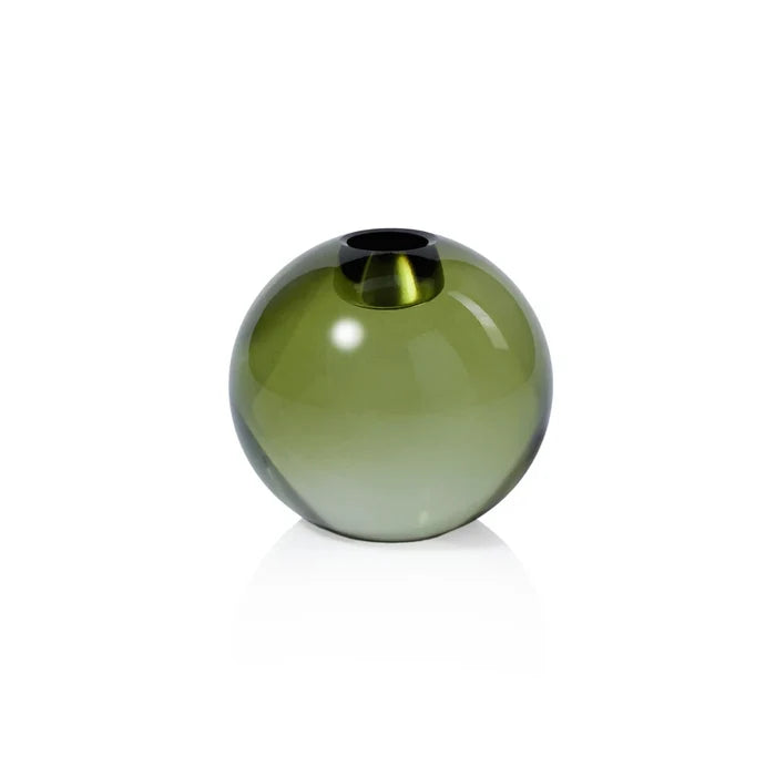 ROUND CRYSTAL GLASS TAPER HOLDER-GREEN