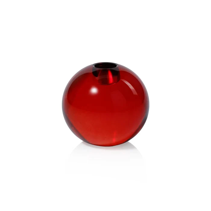 ROUND CRYSTAL GLASS TAPER HOLDER-RED