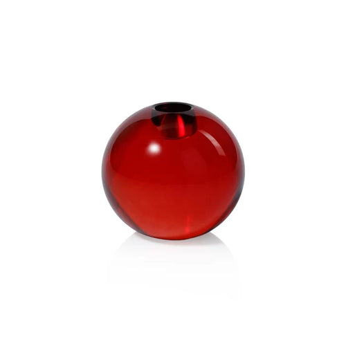 ROUND CRYSTAL GLASS TAPER HOLDER-RED
