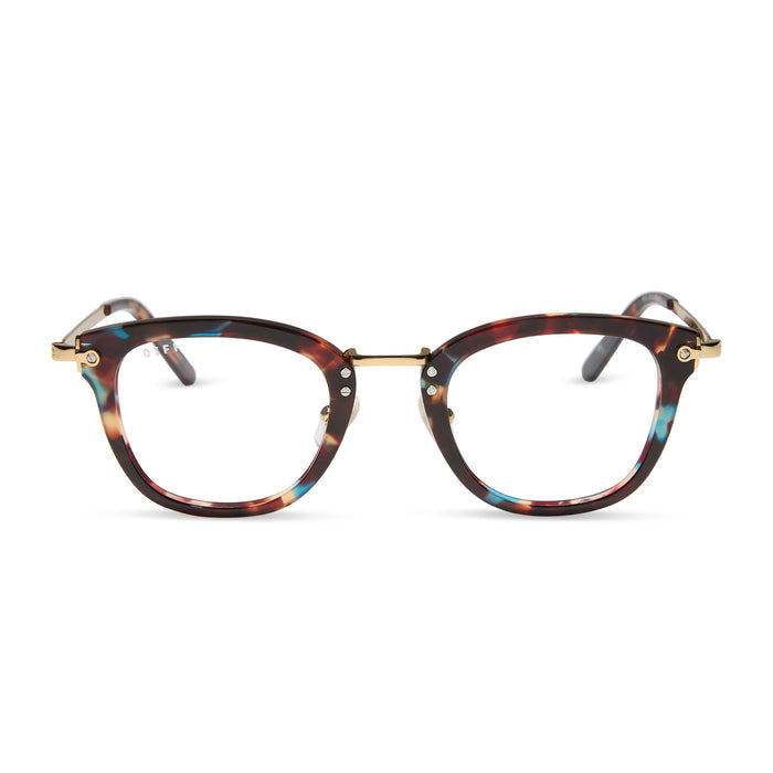 diff eyewear featuring the rue square prescription glasses with a confetti tortoise frame front view