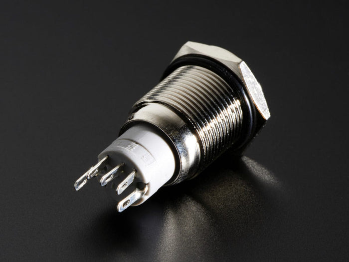 Rugged Metal On/Off Switch with White LED Ring (16mm White On/Off) by The Pi Hut - The Pi Hut