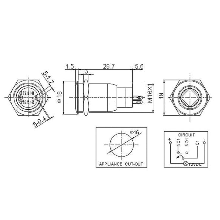 Rugged Metal On/Off Switch with Green LED Ring (16mm Green On/Off) by The Pi Hut - The Pi Hut