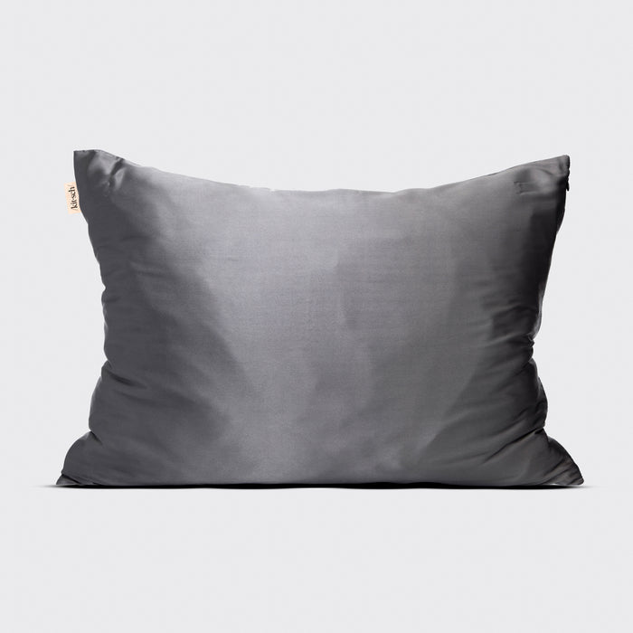 Detail close-up of Kitsch Charcoal Satin Pillowcase showing smooth charcoal satin texture