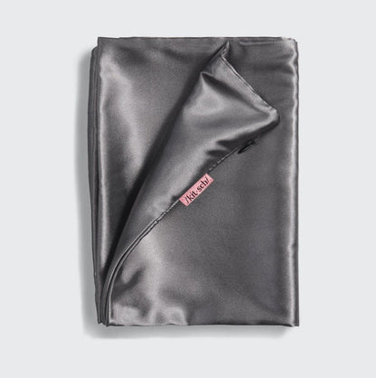 KITSCH Charcoal Standard Satin Pillowcase — styled bedroom scene