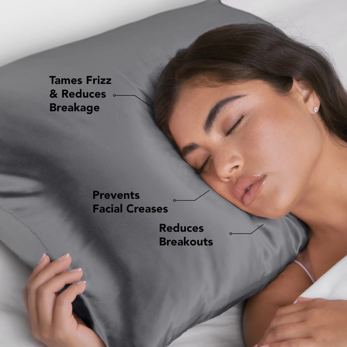 KITSCH Charcoal Standard Satin Pillowcase — product highlights