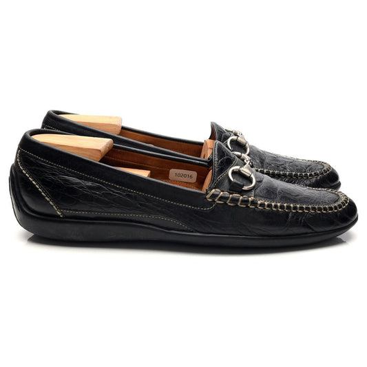 'Saxon' Black Crocodile Grain Leather Horsebit Loafers UK 9.5 US 10.5