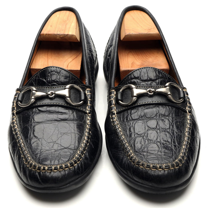 'Saxon' Black Crocodile Grain Leather Horsebit Loafers UK 9.5 US 10.5