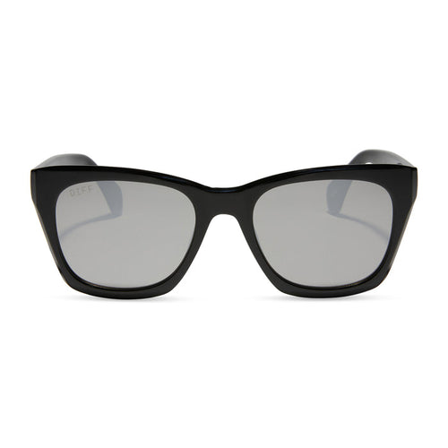 diff eyewear sean square sunglasses with a black frame and grey mirrored lenses front view