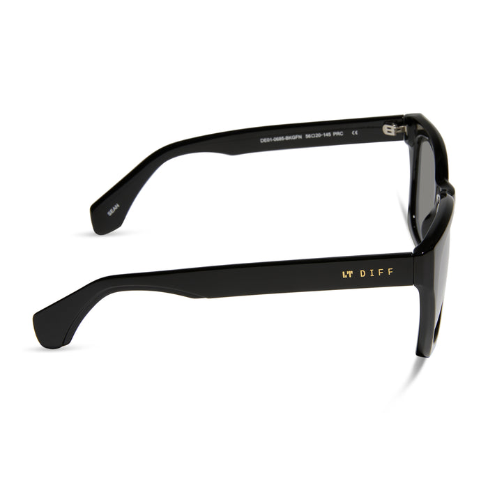 diff eyewear sean square sunglasses with a black frame and grey mirrored lenses side view