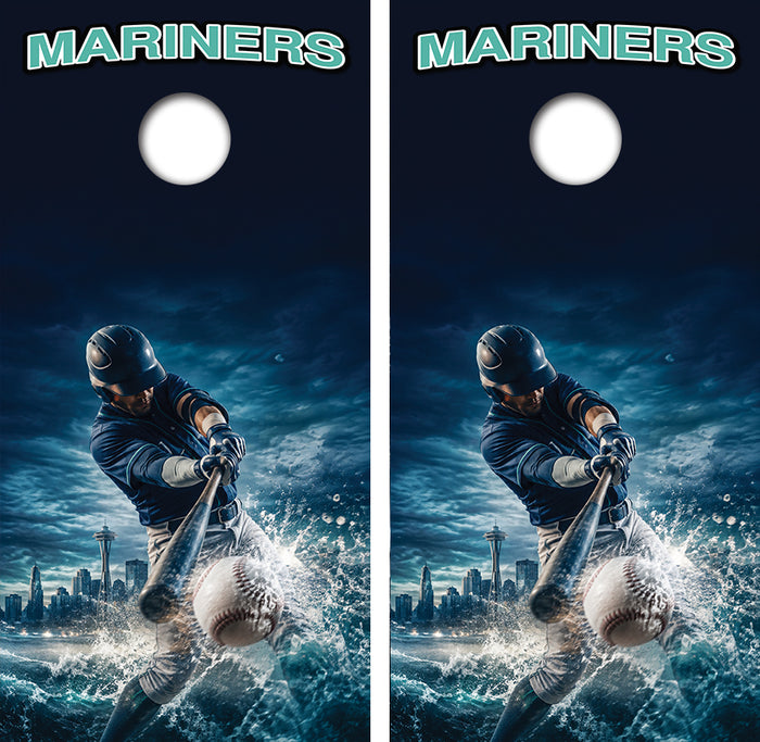 Seattle Mariners Baseball Inspired Cornhole Design