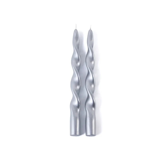 SET OF 2 METALLIC TWISTED TAPER CANDLE 10" H -SIL