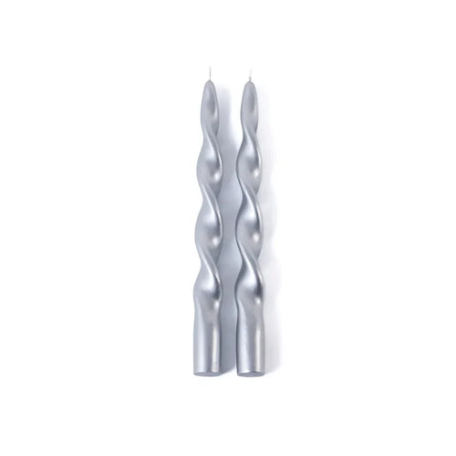 SET OF 2 METALLIC TWISTED TAPER CANDLE 10" H -SIL