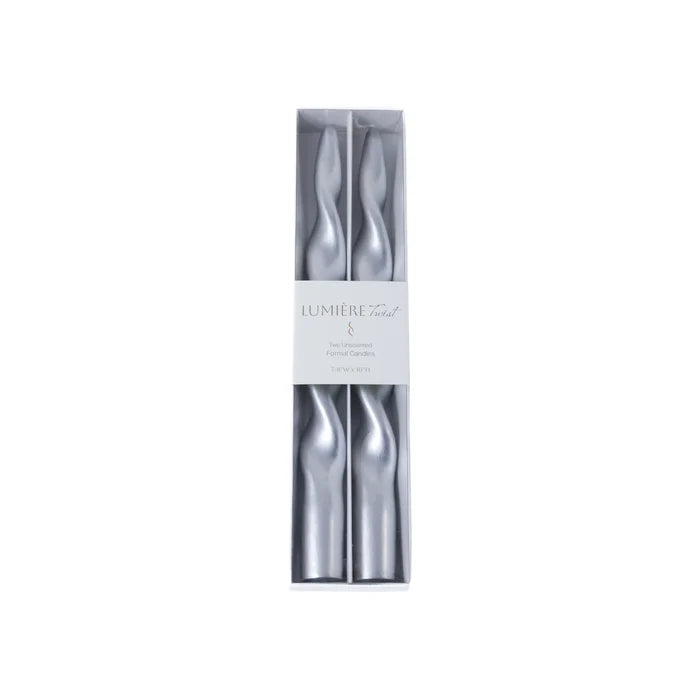 SET OF 2 METALLIC TWISTED TAPER CANDLE 10" H -SIL