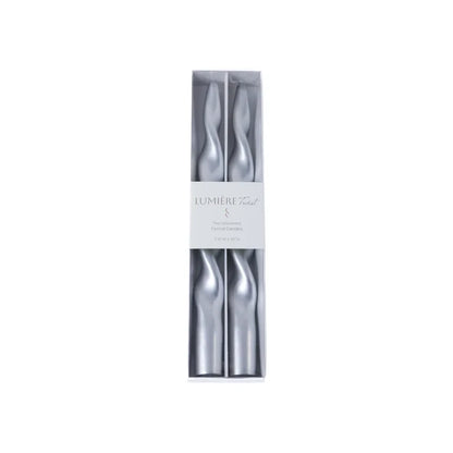 SET OF 2 METALLIC TWISTED TAPER CANDLE 10" H -SIL