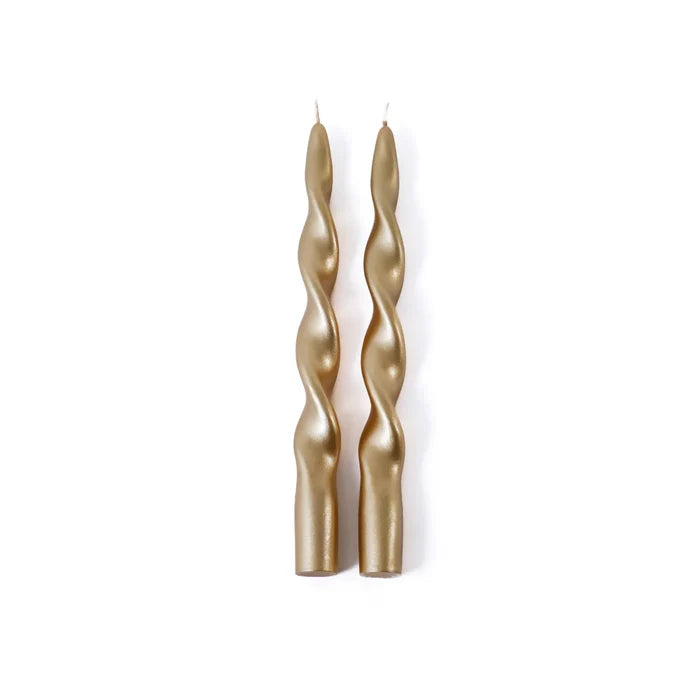 SET OF 2 METALLIC TWISTED TAPER CANDLE 10" H GOLD