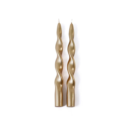 SET OF 2 METALLIC TWISTED TAPER CANDLE 10" H GOLD