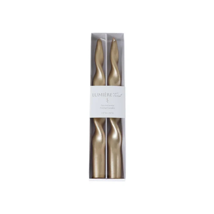 SET OF 2 METALLIC TWISTED TAPER CANDLE 10" H GOLD