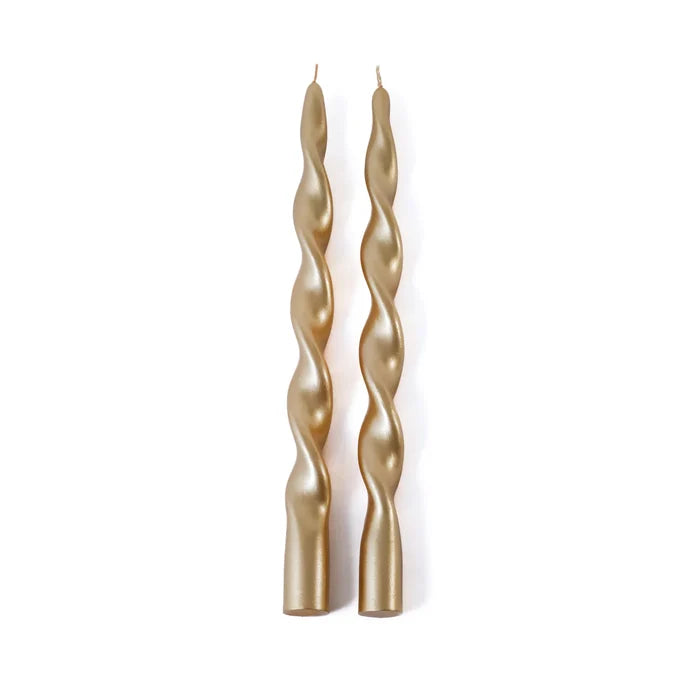 SET OF 2 METALLIC TWISTED TAPER CANDLE 12" H GOLD