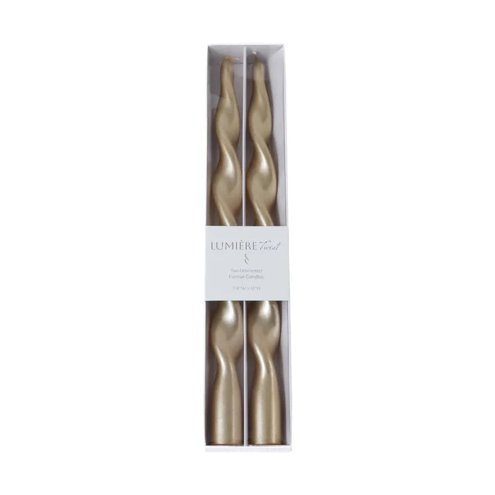SET OF 2 METALLIC TWISTED TAPER CANDLE 12" H GOLD