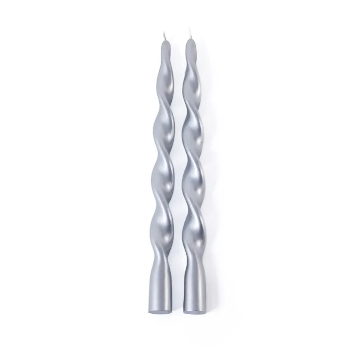 SET OF 2 METALLIC TWISTED TAPER CANDLE 12" H SIL