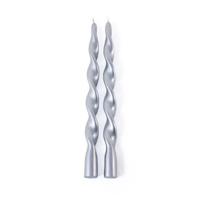 SET OF 2 METALLIC TWISTED TAPER CANDLE 12" H SIL
