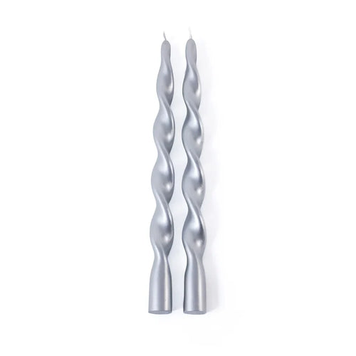 SET OF 2 METALLIC TWISTED TAPER CANDLE 12" H SIL