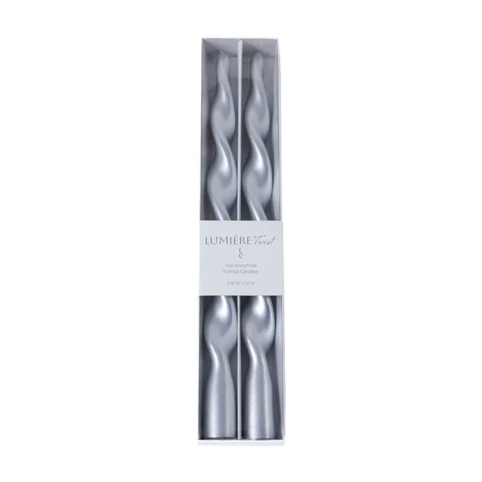 SET OF 2 METALLIC TWISTED TAPER CANDLE 12" H SIL