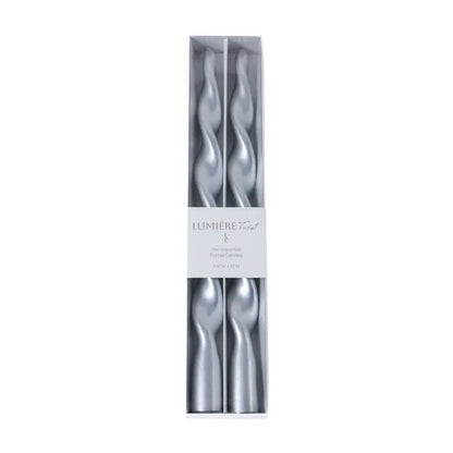 SET OF 2 METALLIC TWISTED TAPER CANDLE 12" H SIL