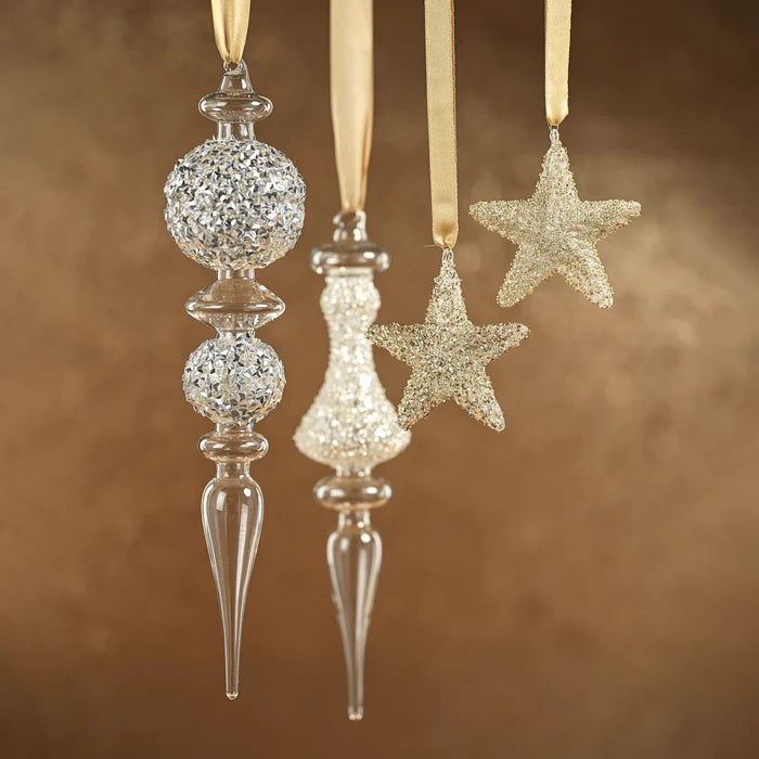 SILVER STAR GLITTER ORNAMENT-4.25"