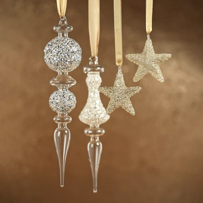 SILVER STAR GLITTER ORNAMENT-4.25"