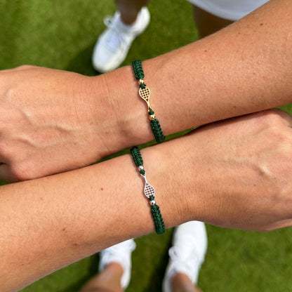 Silver Tennis Dark Green Braided Bracelet