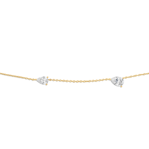 Small Double Pear Necklace - 14k vermeil double pear lab gemstone necklace on rolo chain