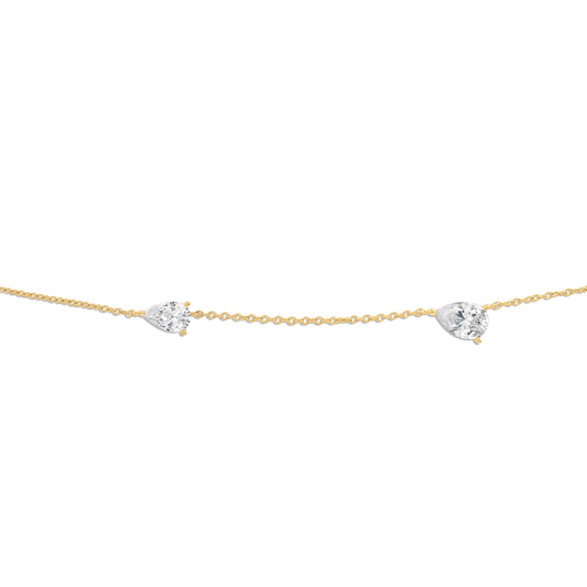 Small Double Pear Necklace - 14k vermeil double pear lab gemstone necklace on rolo chain