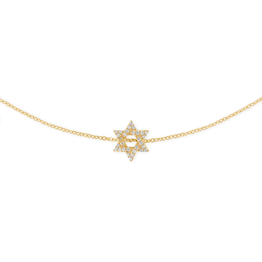 Small Pave Star of David Necklace - vermeil 11mm pave CZ Star of David on rolo chain