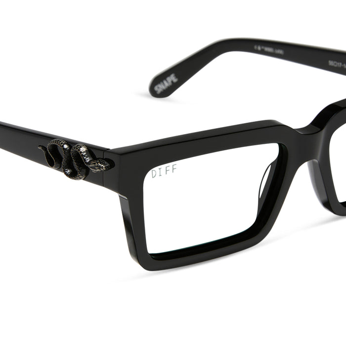 harry potter x diff eyewear featuring professor snape 2.0 square prescription glasses with a shadowy black frame detailed view
