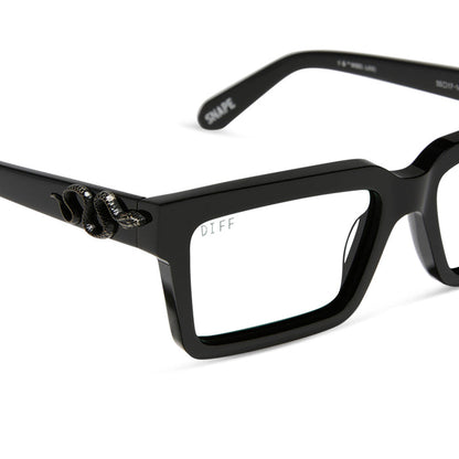 harry potter x diff eyewear featuring professor snape 2.0 square prescription glasses with a shadowy black frame detailed view