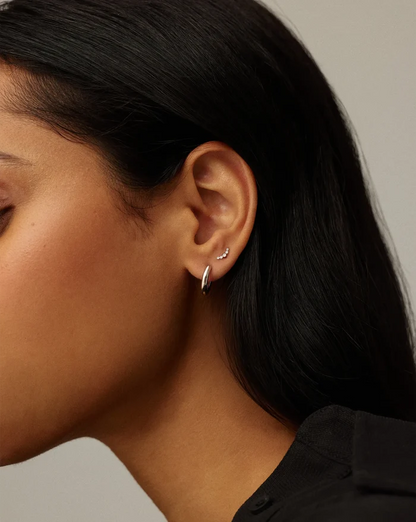 Solid Gold Diamond Ear Climber Flat Back Stud Earring | 9k Solid White Gold Earrings Missoma