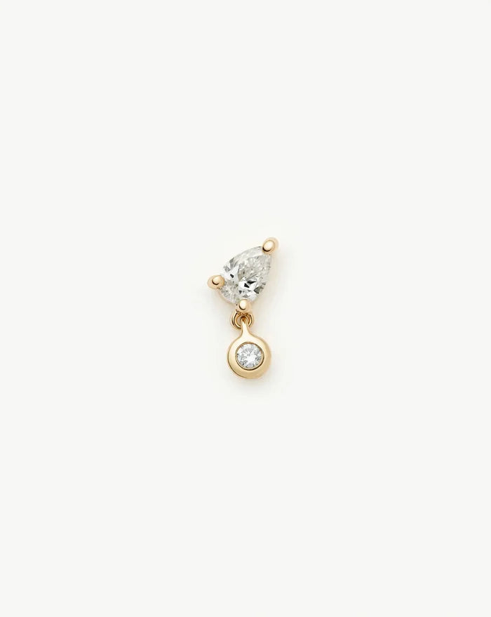 Solid Gold Pear Diamond Charm Flat Back Stud Earring | 9k Solid Gold Earrings Missoma