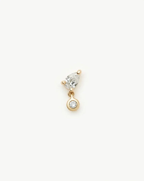 Solid Gold Pear Diamond Charm Flat Back Stud Earring | 9k Solid Gold Earrings Missoma