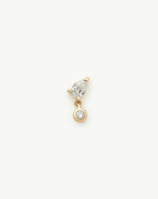 Solid Gold Pear Diamond Charm Flat Back Stud Earring | 9k Solid Gold Earrings Missoma
