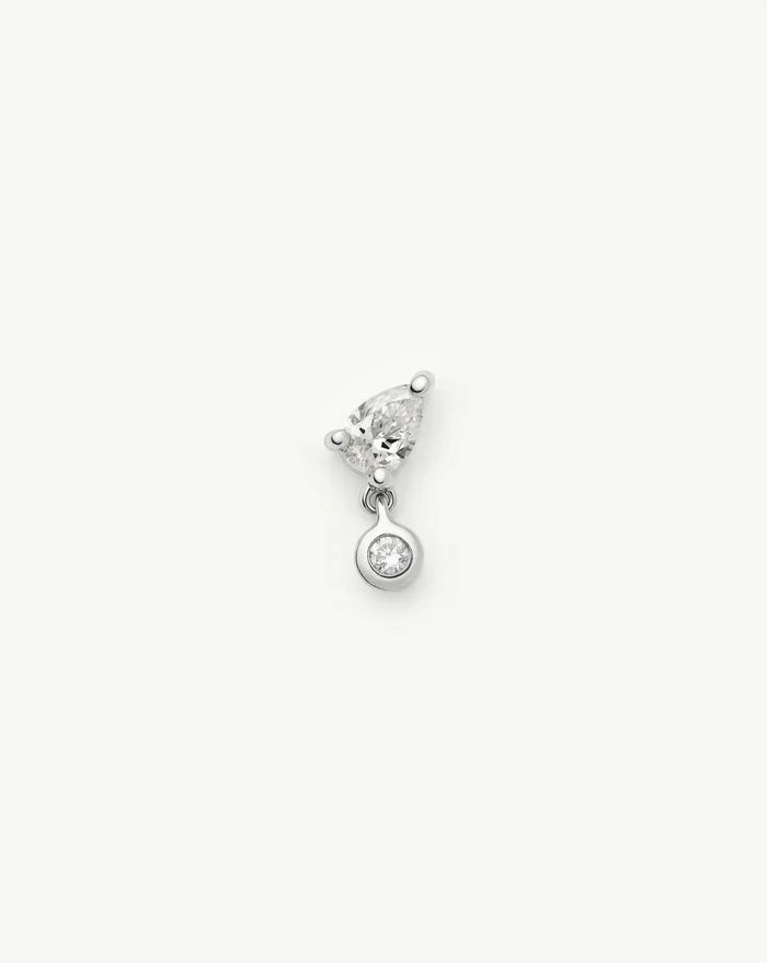 Solid Gold Pear Diamond Charm Flat Back Stud Earring | 9k Solid White Gold Earrings Missoma