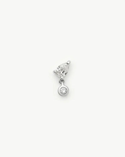 Solid Gold Pear Diamond Charm Flat Back Stud Earring | 9k Solid White Gold Earrings Missoma