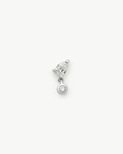 Solid Gold Pear Diamond Charm Flat Back Stud Earring | 9k Solid White Gold Earrings Missoma