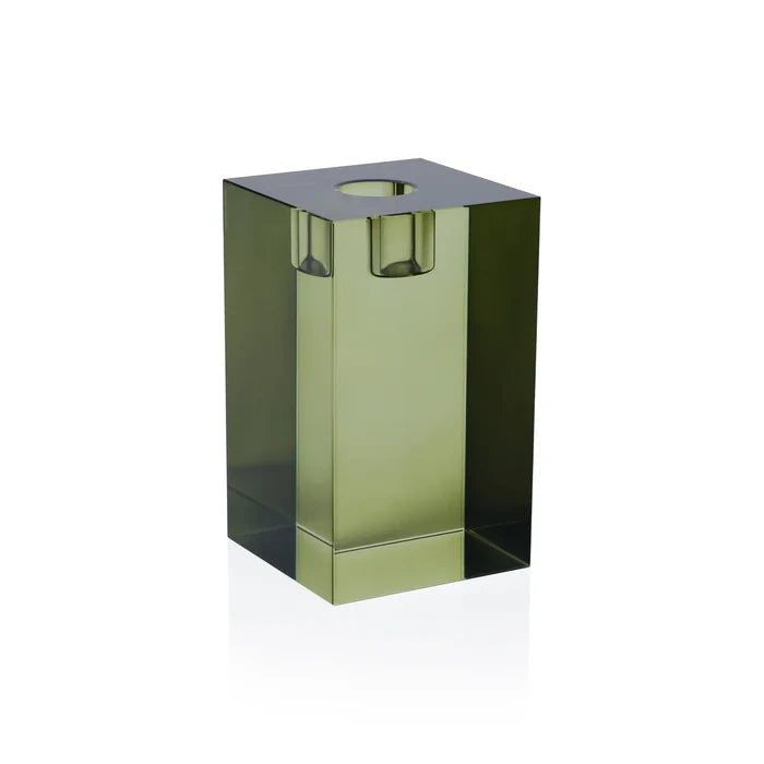 SQUARE CRYSTAL GLASS TAPER HOLDER-GREEN-LARGE